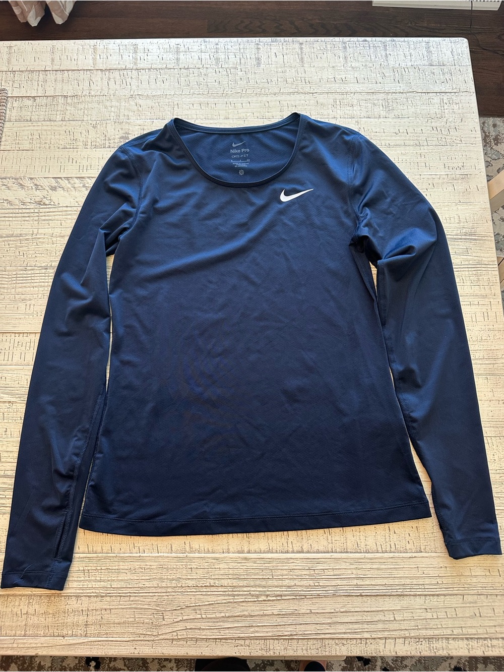 Nike Women's Long Sleeve Athletic Top - Dark Blue with White Swoosh